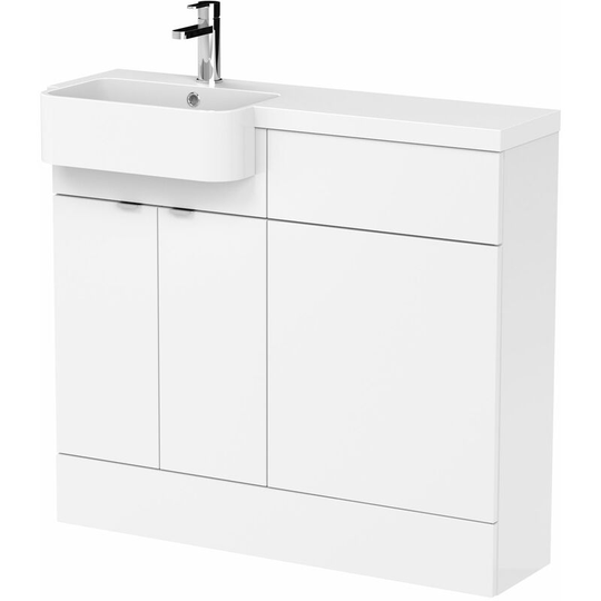 Fusion lh Combination Unit with Round Semi Recessed Basin 1000mm Wide - Gloss White - Hudson Reed