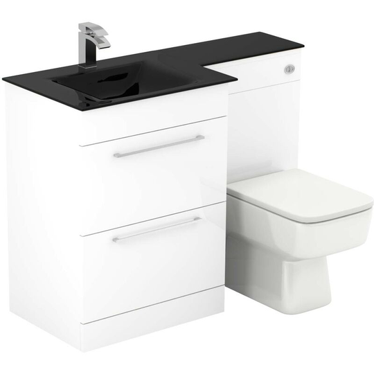 Wholesale Domestic - Venice Square Anthracite Glass 1100mm Left Hand 2 Drawer Gloss White Vanity Unit Toilet Suite - White
