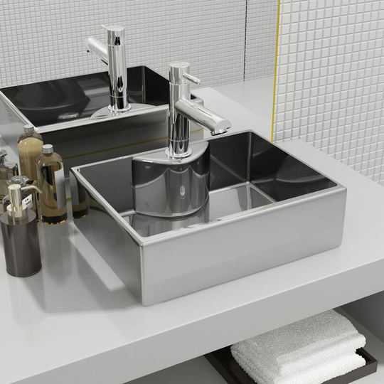 Wash Basin with Faucet Hole 48x37x13.5 cm Ceramic Silver VDTD05398 - Topdeal