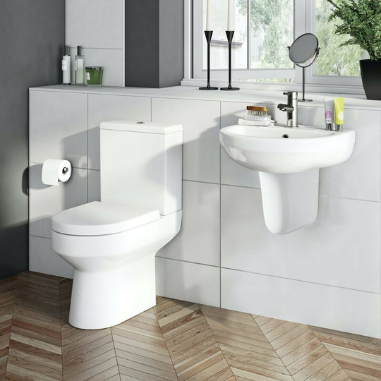 Wharfe cloakroom suite with semi pedestal basin 550mm with tap and waste - Orchard