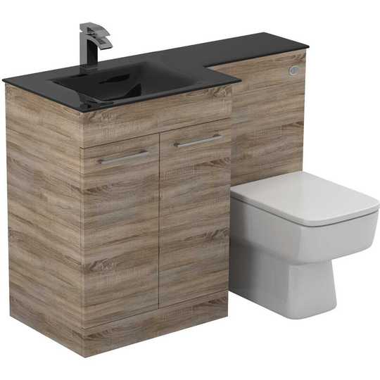 Wholesale Domestic - Venice Square Anthracite Glass 1100mm Left Hand 2 Door Bordalino Oak Vanity Unit Toilet Suite - Bordalino Oak