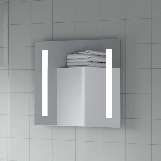 LED Bathroom Mirror Demister Pad 500x500mm Wall Mounted Mains Powered Modern - Silver