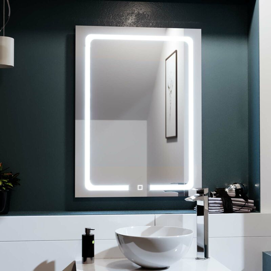 Inset led 600x800mm Straight Corner Bathroom Mirror Touch Controls Demister