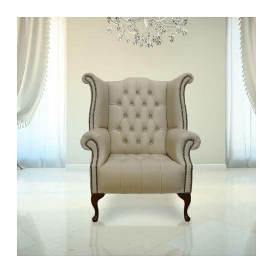 Chesterfield Buttoned Queen Anne High Back Wing Chair uk Manufactured Ivory