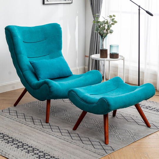 Chenille Lounge Armchair with Footstool, Royal Blue - Livingandhome