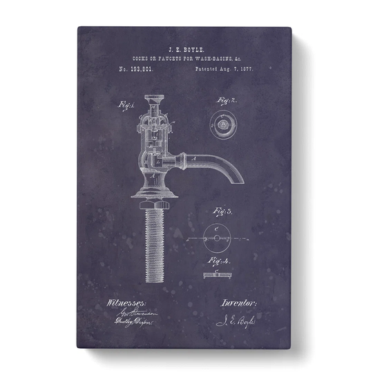 Water Faucet Tap Patent Dark - Wrapped Canvas Drawing