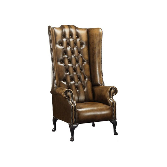 Chesterfield Soho 1780's Leather High Back Wing Chair Antique Tan