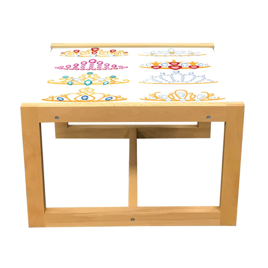 Feminine Coffee Table, Golden Yellow Tiaras With Vivid Digital Gemstone Group Cartoon, Acrylic Glass Center Table With Wooden Frame For Offices Dorms
