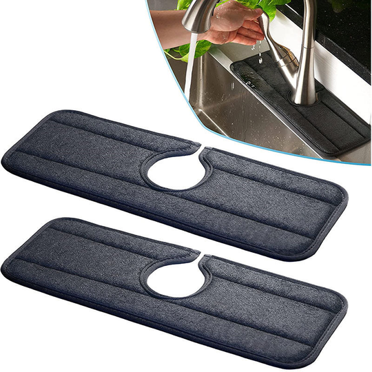 2pcs 50x13cm Faucet Absorbent Pads, Microfiber Spill-Proof Drying Pads for Kitchen Bathroom Camping Bar Sink Faucets (Black)