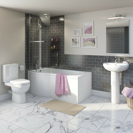 Orchard Eden bathroom suite with left handed P shaped shower bath 1500 x 850 - White