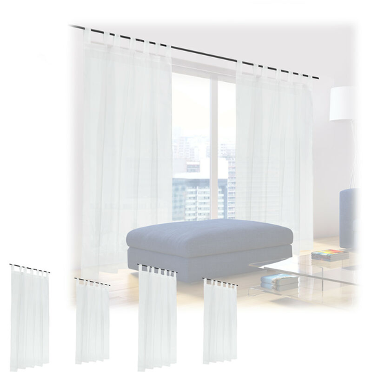 Set of 6 Relaxdays Curtains, HxW: 175x140 cm, Semi-transparent, Decorative, Living Room & Bedroom, with Loops, White