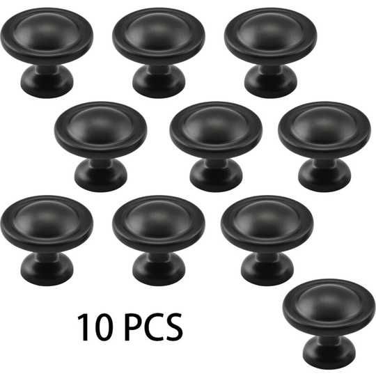 Set of 10 Kitchen Cabinet Knobs 1-1/5" Drawer Knobs Dresser Knobs Matte Black Zinc Knobs Drawer Pulls Door Knobs