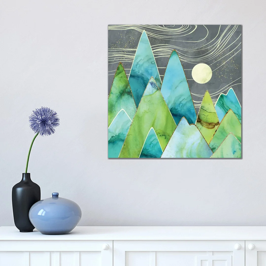 Moonlit Mountains - Graphic Art Print on Canvas