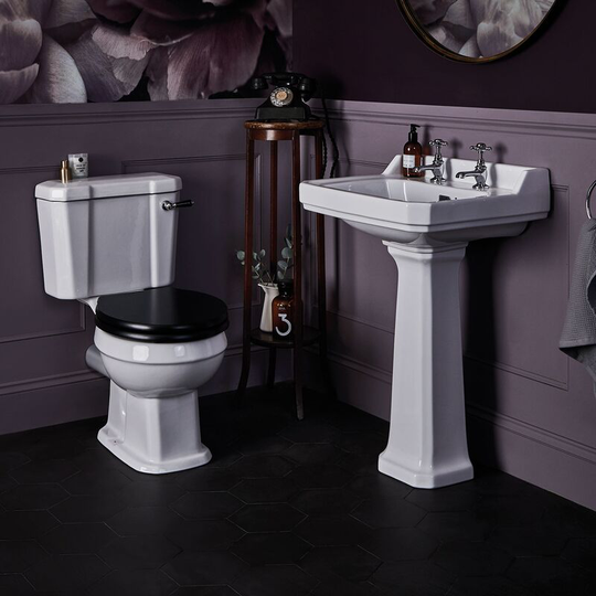Fitzroy Bathroom Suite Close Coupled Toilet and Basin 500mm 2 Tap Hole - Bayswater