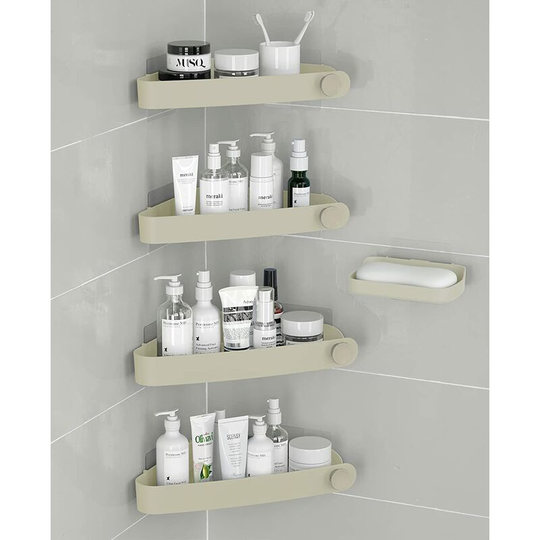 4 Pieces Plastic No Drilling Shower with Soap Dish, Bathroom Storage and Organization, Shower Soap Dish, Bathroom Shelf, Includes 8 Adhesive