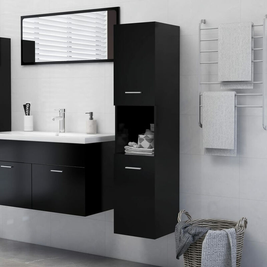 Bathroom Cabinet Black 30x30x130 cm Engineered Wood