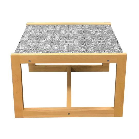 Orient Coffee Table, Abstract Oriental Ornaments Along Compass And Octangular Style Stars, Acrylic Glass Center Table With Wooden Frame For Offices Do