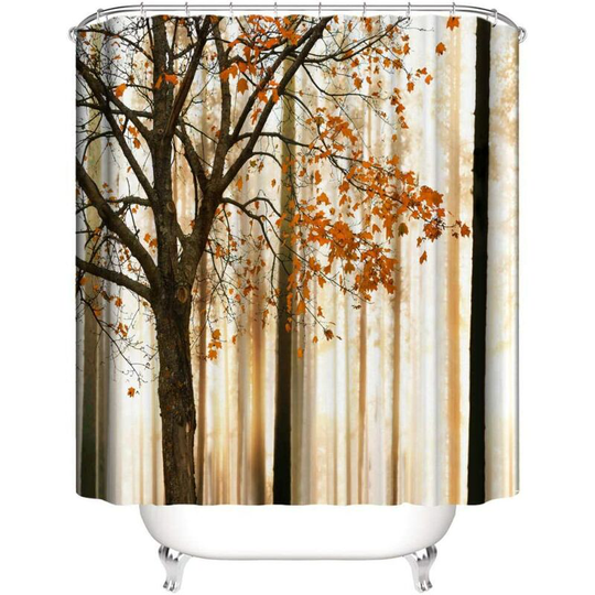 1 Piece Waterproof Shower Curtain Polyester Red Maple Decorative Pattern Bathroom Bathtub with Hook Mildew Resistant Washable 180*180cm