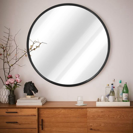 Wall-Mounted Mirror Wrought Iron Makeup Round Mirror Bathroom Living Room DecorationBlack 20in