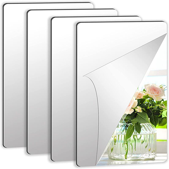 Bcc Self Adhesive Mirror, 4 Pieces 10*15 Self Adhesive Mirror Tiles Self Adhesive Mirror Tiles Without Glass, Plastic Material, Decorative Wall