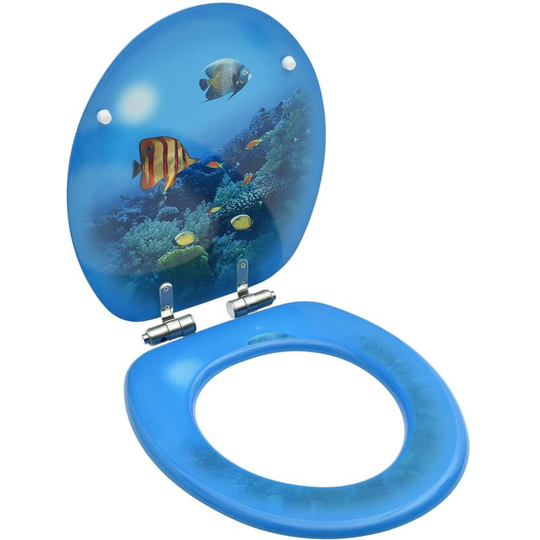 Wc Toilet Seat with Soft Close Lid mdf Deep Sea Design - Multicolour