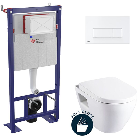Swiss Aqua Technologies Toilet set Self-supporting frame + Serel SM10 bowl + Softclose seat + White flush plate (SMART-SM10-4)