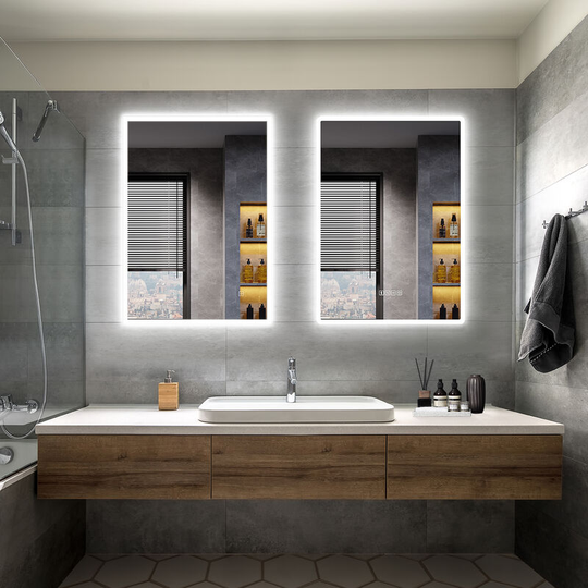Bathroom led Mirror Modern Wall Mounted Rectangular Bathroom Mirror 700x500mm + 700x500mm Bluetooth Both with Demister Pad Shaver Socket - Elegant