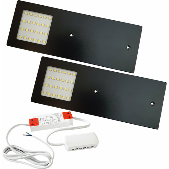 2x MATT BLACK Ultra-Slim Rectangle Under Cabinet Kitchen Light & Driver Kit - Natural White LED