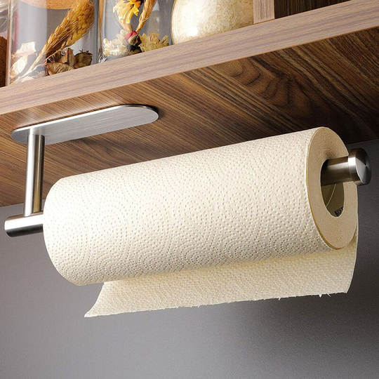 Kitchen Roll Holder Self Adhesive - Paper Towel Holder under Cabinet No Drilling Paper Roll Holder, Stainless Steel - Litzee