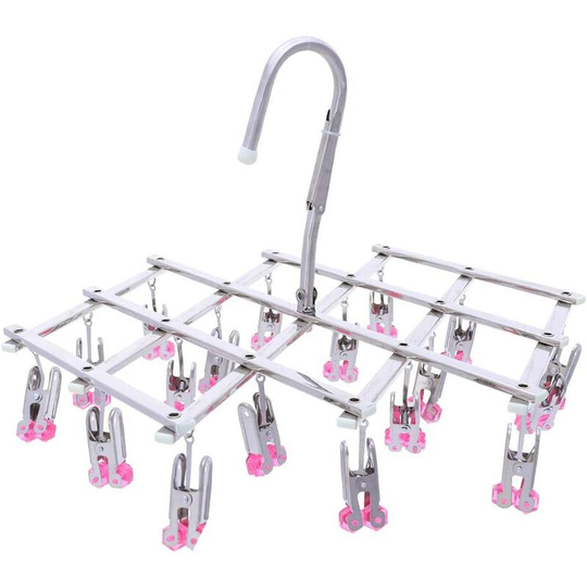 Stainless Steel ,Foldable Clothes Hanger,Hanging Drying Rack,Windproof,18 Clips For Underwear Socks Gloves,Quickly Remove Clothes From The Hanger,Red