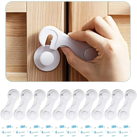 Sunflowergb - 10 Pack Child Safety Cabinet Locks - Baby Safety Latches for Drawers, Toilet Seat, Fridge, Oven with 10 Extra 3M Adhesives (White)