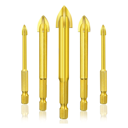 Betterlife Drill Bits for Glass, Ceramic, Tile, Crystal, Tungsten Steel, with Hex Shank, Titanium Coating, 3mm, 4mm, 5mm, 6mm, 7mm Set of 5