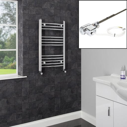 DuraTherm Dual Fuel Heated Towel Rail 750 x 450mm Curved Thermostatic