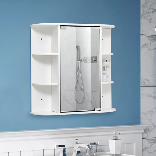 Bathroom Wall Mount Cabinet Single Door with Mirror and Shelves Organizer - Livingandhome