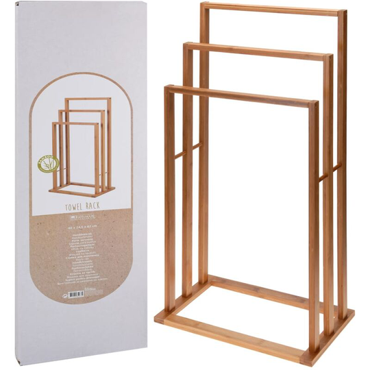 Bamboo Towel Rack with 3 Bars Bathroom Solutions - Brown