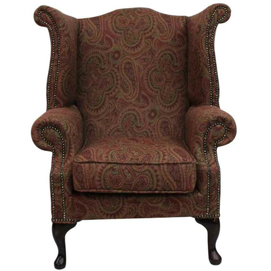 Chesterfield Saxon Queen Anne Wool Wing High Back Armchair Mac Claret