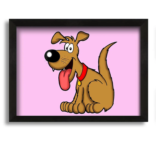 Happy Dog Cartoon with tongue Out Pink - Picture Frame Graphic Art on Canvas