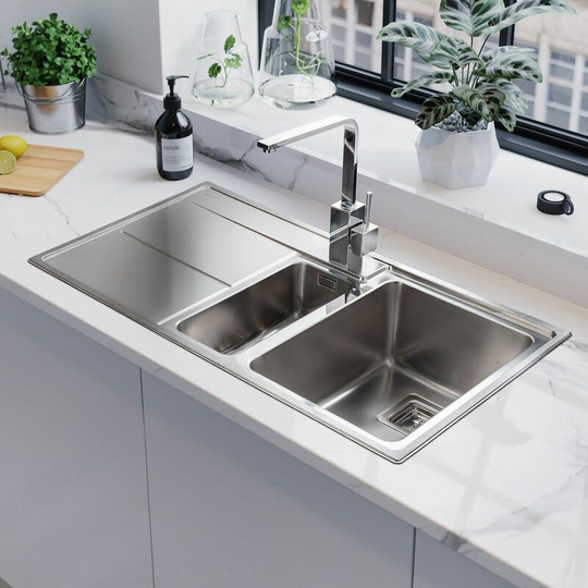 Arlington Kitchen Sink 1.5 Bowl lh Drainer Stainless Steel Waste - Silver - Rangemaster