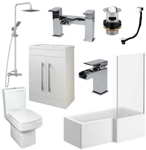 Royan Bathroom Suite with Bath, Toilet, Vanity Unit, Shower & Screen RH 1600mm