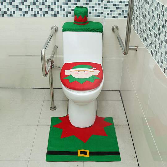 3 Pieces Santa Claus Toilet Cover with Foot Cushion and Water Tank Cloth Cover