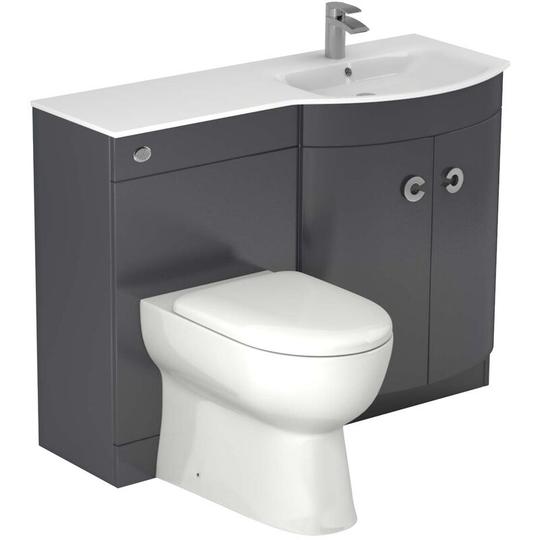 Wholesale Domestic - Venice Curved White Glass 1100mm Right Hand Gloss Grey Vanity Unit Toilet Suite - Grey