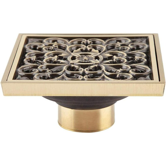 Antique brass shower drain - Square, Invisible - 10 cm