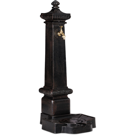 Relaxdays - xxl Freestanding Water Fountain, Antique Look, Column with Faucet & Basin, 100 x 38 x 47 cm, Dark Brown