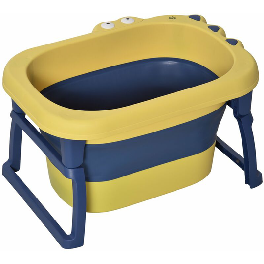 Foldable Baby Bathtub for Newborns Infants Toddlers w/ Stool - Yellow - Yellow - Homcom