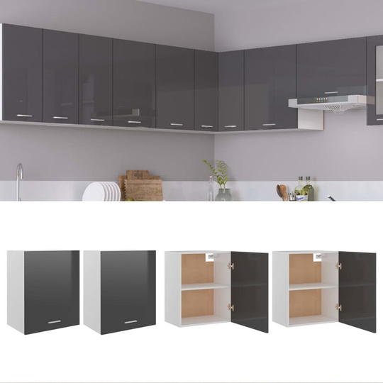 Hanging Cabinets 2 pcs High Gloss Grey 50x31x60 cm Chipboard