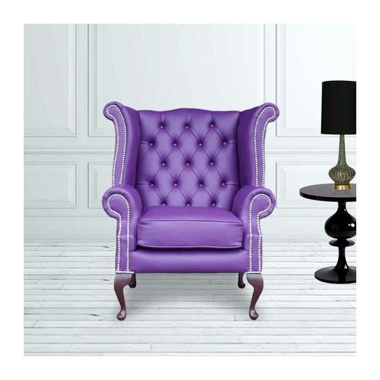 Quality Purple Chesterfield Queen Anne Wing chair Designersofas4u