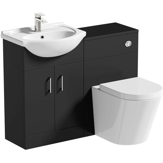 Lea soft black 1155mm combination and Contemporary back to wall toilet with seat - Black - Orchard