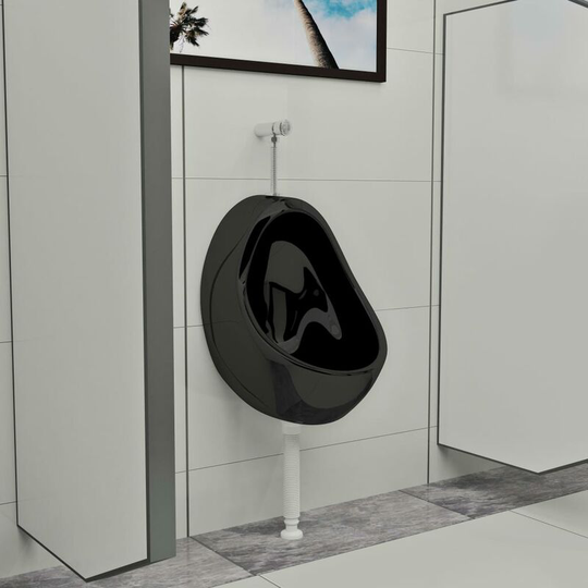 Wall Hung Urinal with Flush Valve Ceramic Black VDTD05858 - Topdeal