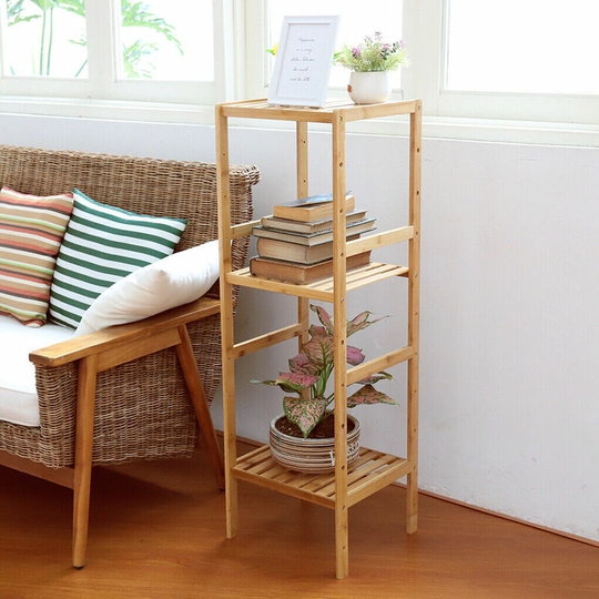 Unho - Tall 4 Tier Bamboo Wood Storage Rack/Shelving Bathroom Shelf Kitchen/Office Unit