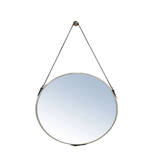 Kylenn Small Wall Mirror With Leather Straps - Nickel